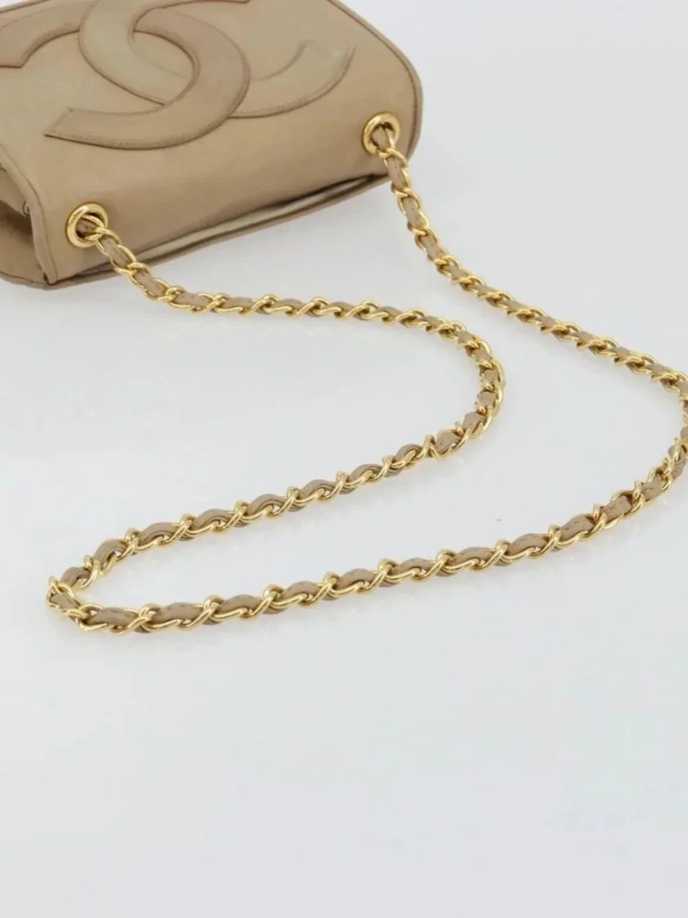 CHANEL Matelasse Chain Shoulder Bag Lamb Skin Beige Gold CC Auth ka4478V